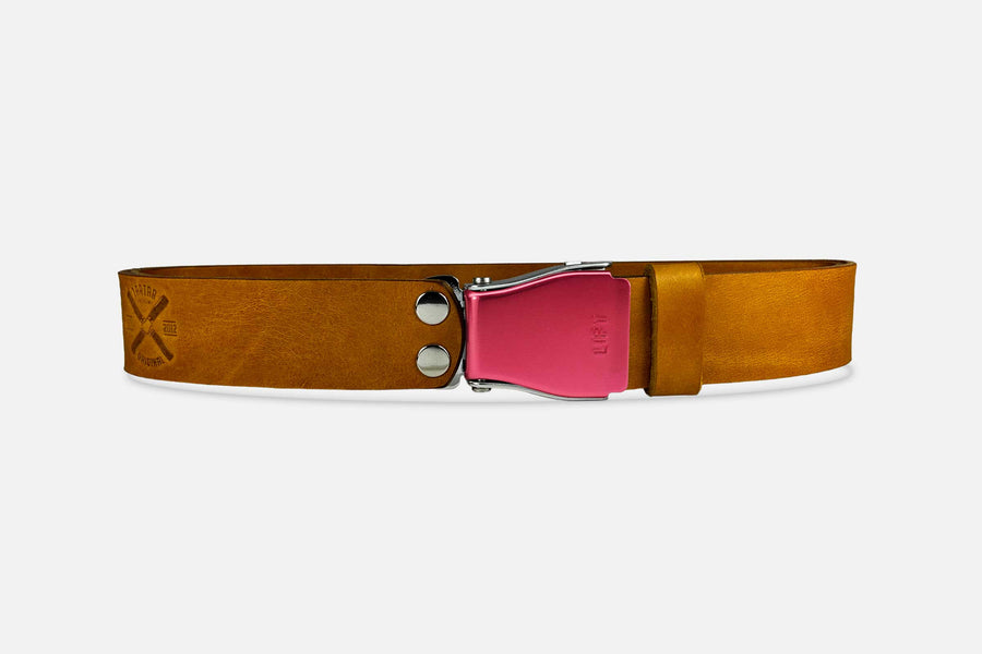 Gürtel Standard in Cognac mit Schnalle in Rosé – handgefertigt in Berlin