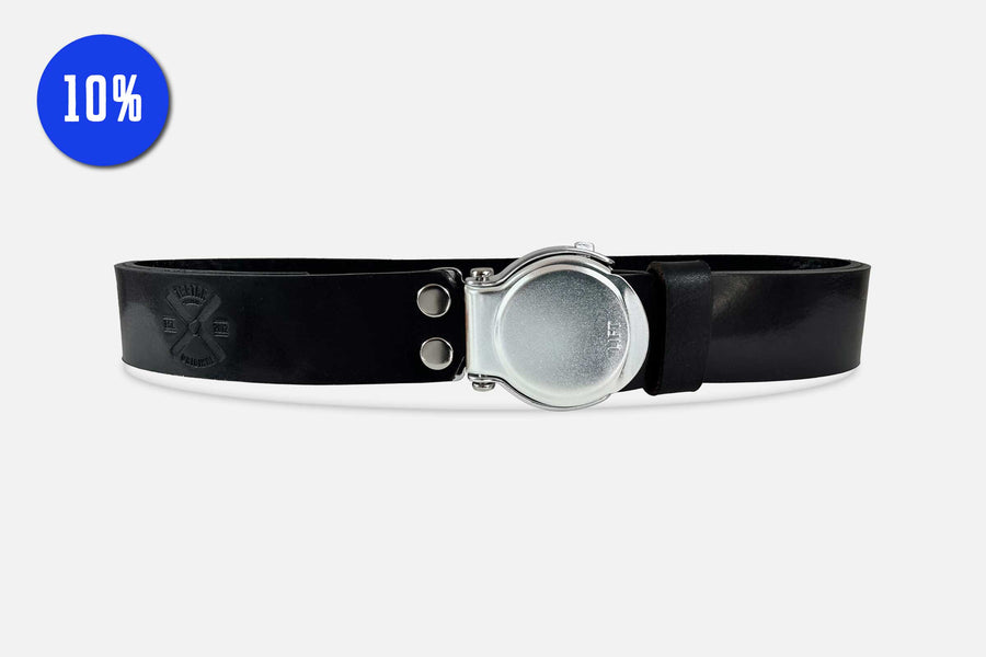 GÜRTEL RUNDSCHNALLE BLACK/ROH SILBER