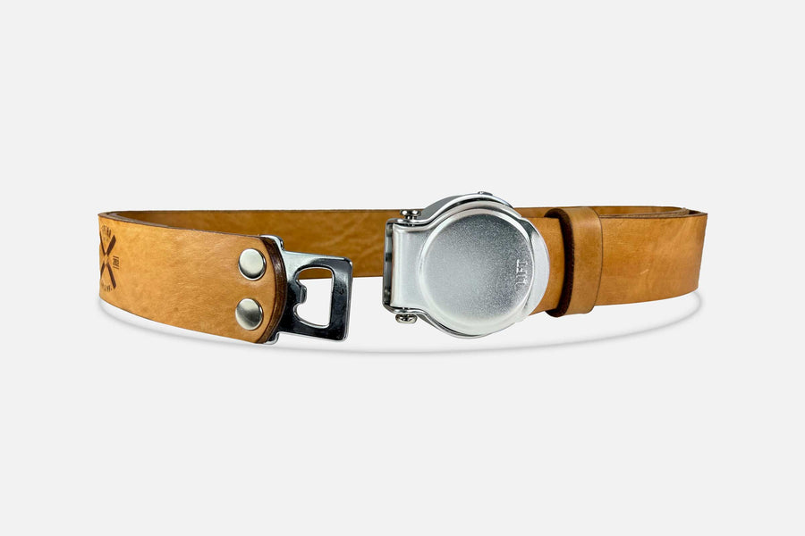 GÜRTEL RUNDSCHNALLE COGNAC LIGHT/ROH SILBER