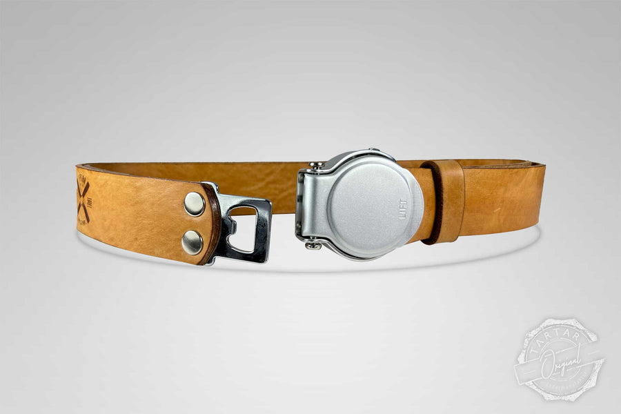 GÜRTEL RUNDSCHNALLE COGNAC LIGHT/SILBER