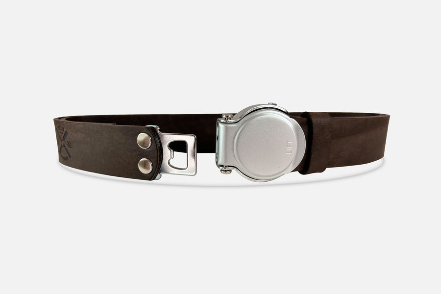 GÜRTEL RUNDSCHNALLE DARKBROWN/SILBER
