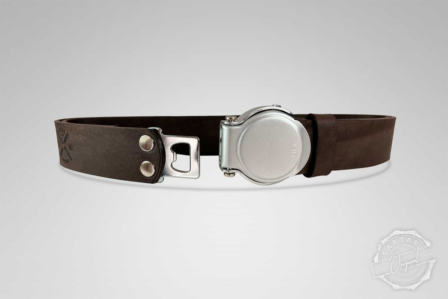 GÜRTEL RUNDSCHNALLE DARKBROWN/SILBER