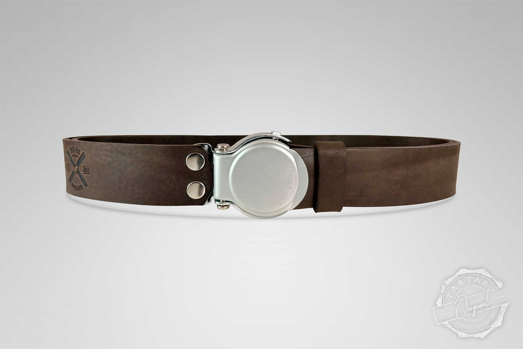 GÜRTEL RUNDSCHNALLE DARKBROWN/SILBER