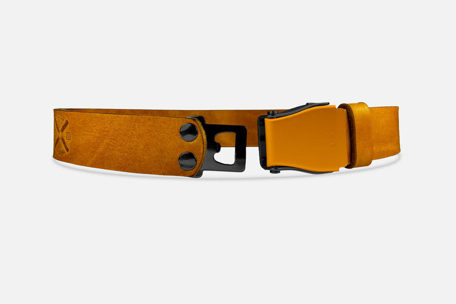Gürtel Standard in Cognac mit Schnalle in Mixed Orangegold, Detailansicht der Schnalle