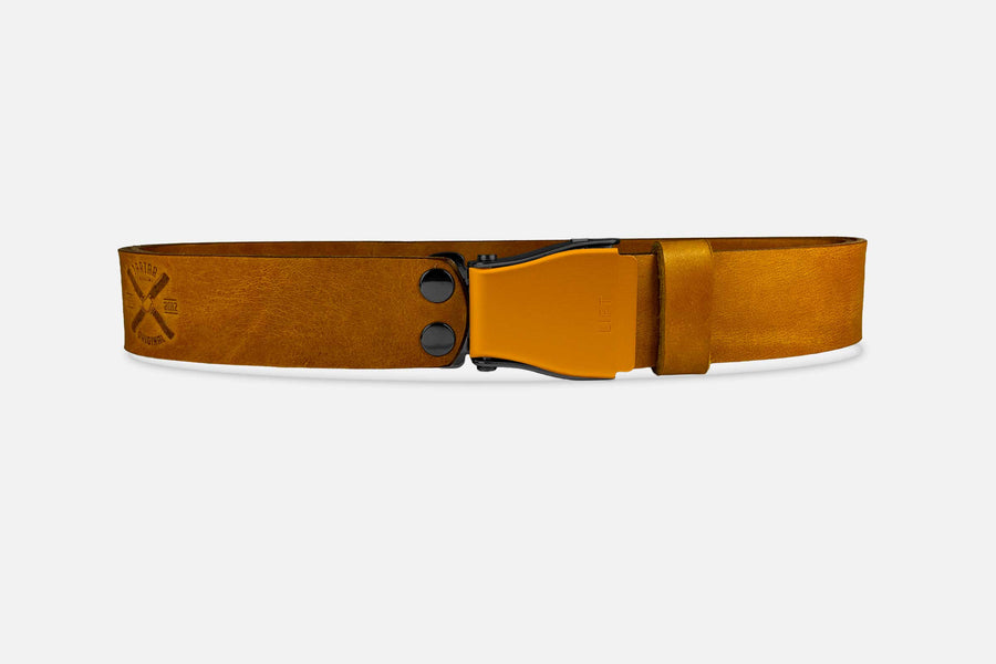 Gürtel Standard in Cognac mit Schnalle in Mixed Orangegold – handgefertigt in Berlin